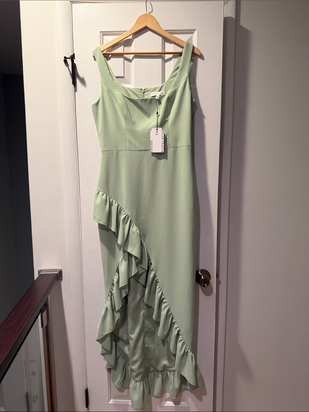 Dress the Population Sage Green Ruffle-Trim Maxi Dress